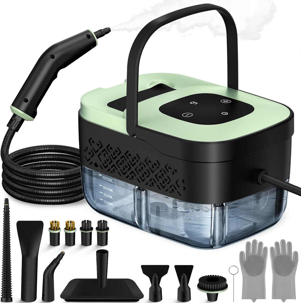 Portable Steam Cleaner by [Brand Name] - 16-Piece Accessory Set | 6-Level Adjustable Heat, Fast 15s Heat-Up for Home & Car Detailing