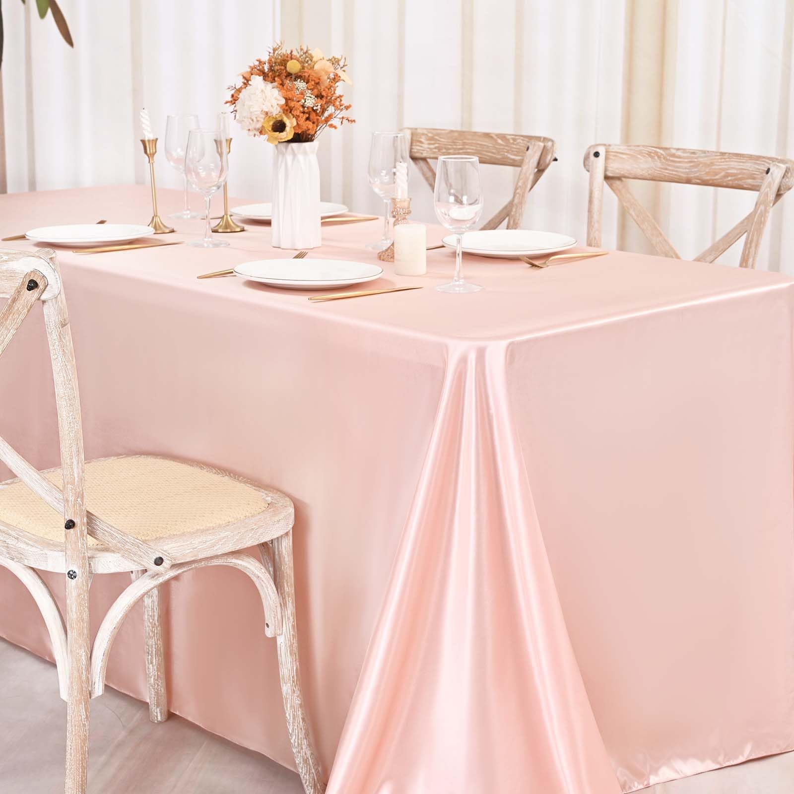 FXKS 10 Pack Satin Tablecloth 90 x 156 Inch Rose Gold Rectangle Silky Satin Table Cover,Bright Silk Smooth Table Cloth,Overlay Silky Table Cover for Wedding Party Banquet Event Dining Decoration