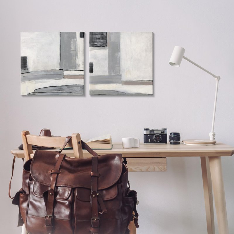 Stupell Industries Industrial Abstract Grey Geometric 2pc Canvas Wall Art Set, Design by Sally Swatland