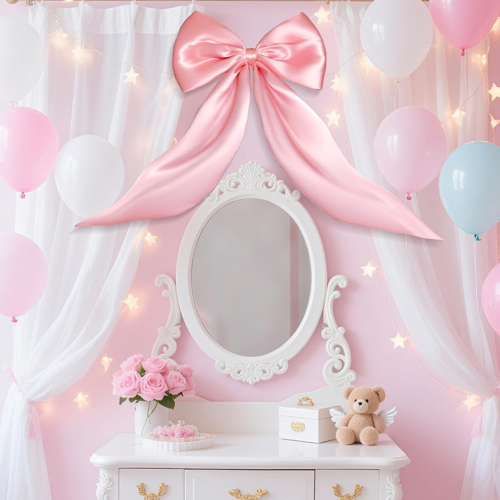 Skiennix Large Pink Bow - Elegant Satin Ribbon Tie for Birthday, Baby Shower & Bridal Decor | 23 x 32 in
