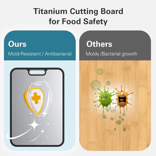 Titanium Cutting Board, Double-Sided Titanium & Straw Plastic Cutting Board, Durable Titaniums Cutting Boards for Kitchen with Deep Juice Grooves & Built-in Handles, Ideal Kitchen Gifts-Black