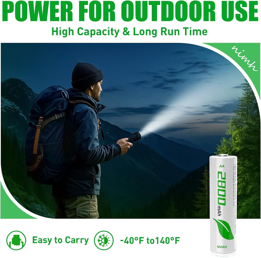 Rechargeable AA Batteries by [Brand Name] - 2800mAh High-Capacity NiMH, Long-Lasting & Pre-Charged - 8-Pack