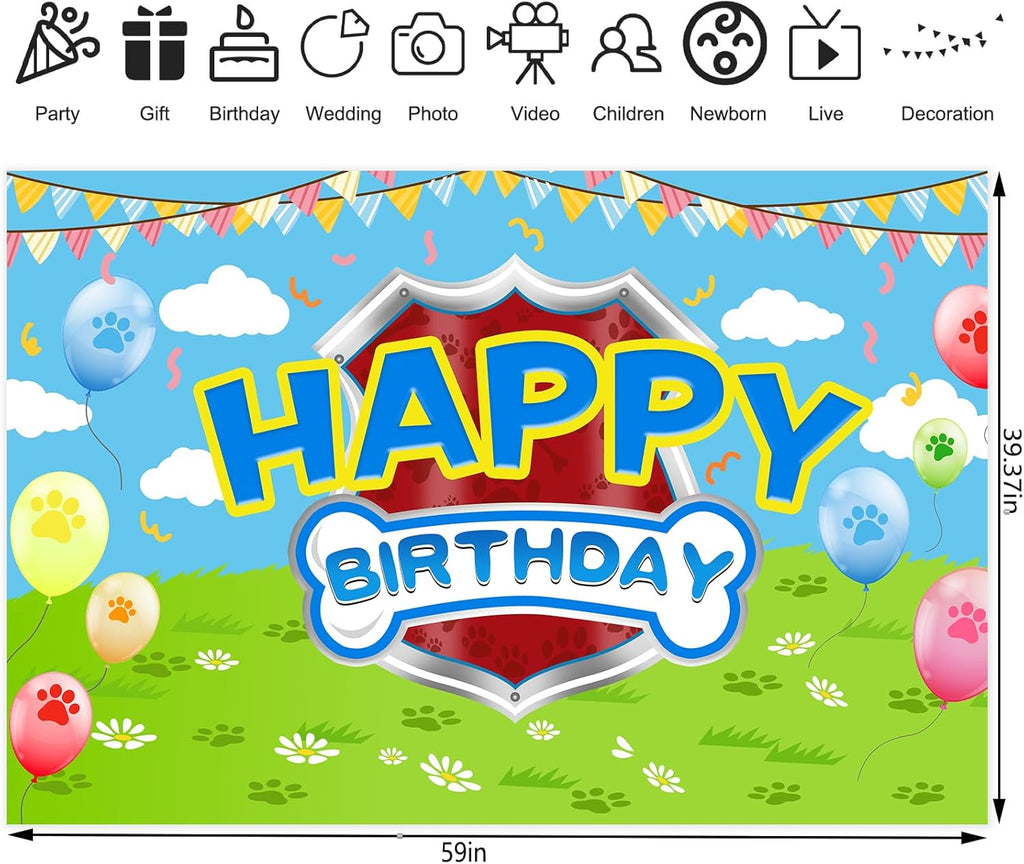 Skiennix Cartoon Dog Theme Backdrop - 5x3ft Photography Background for Kids' Birthday Party Decorations