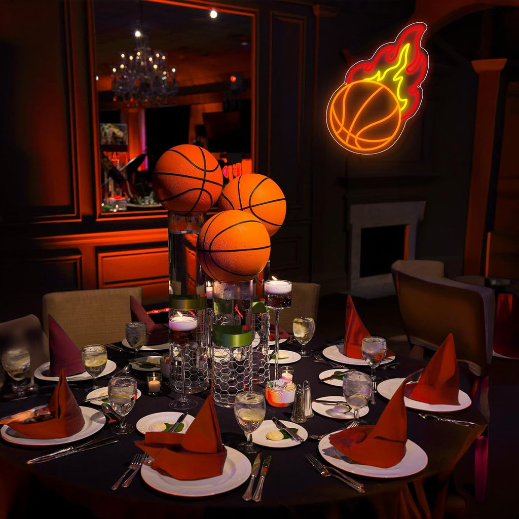 Skiennix Basketball Neon Sign - Dimmable LED Flame Light for Boys' Bedroom Decor | Orange & Red