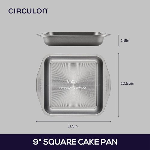 Circulon 51135 Nonstick Baking Pan | 9-Inch Square Cake Pan in Gray for Effortless Baking