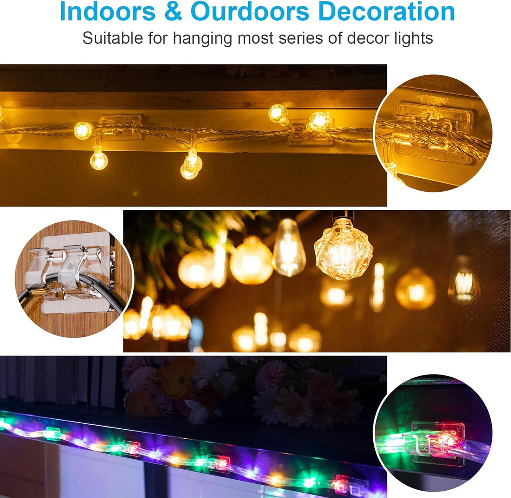Skiennix 30 PCS Outdoor String Light Hooks - Heavy Duty Clear Adhesive Clips for Patio Decor