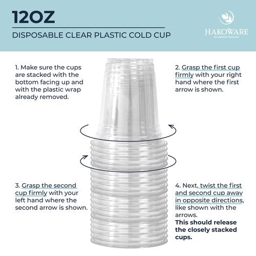 [200 COUNT]HAKOWARE by Harvest Pack 12 oz Ultra Clear Plastic Cold Cups, Disposable PET Wedding Party Drinking Cups Tumblers, Iced Coffee Beer Juice Cold Beverage