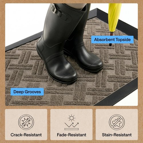 GORILLA GRIP Waterproof All-Season WeatherMAX Doormat - 47x35 Natural Rubber, Stain & Fade Resistant, Easy Clean Taupe