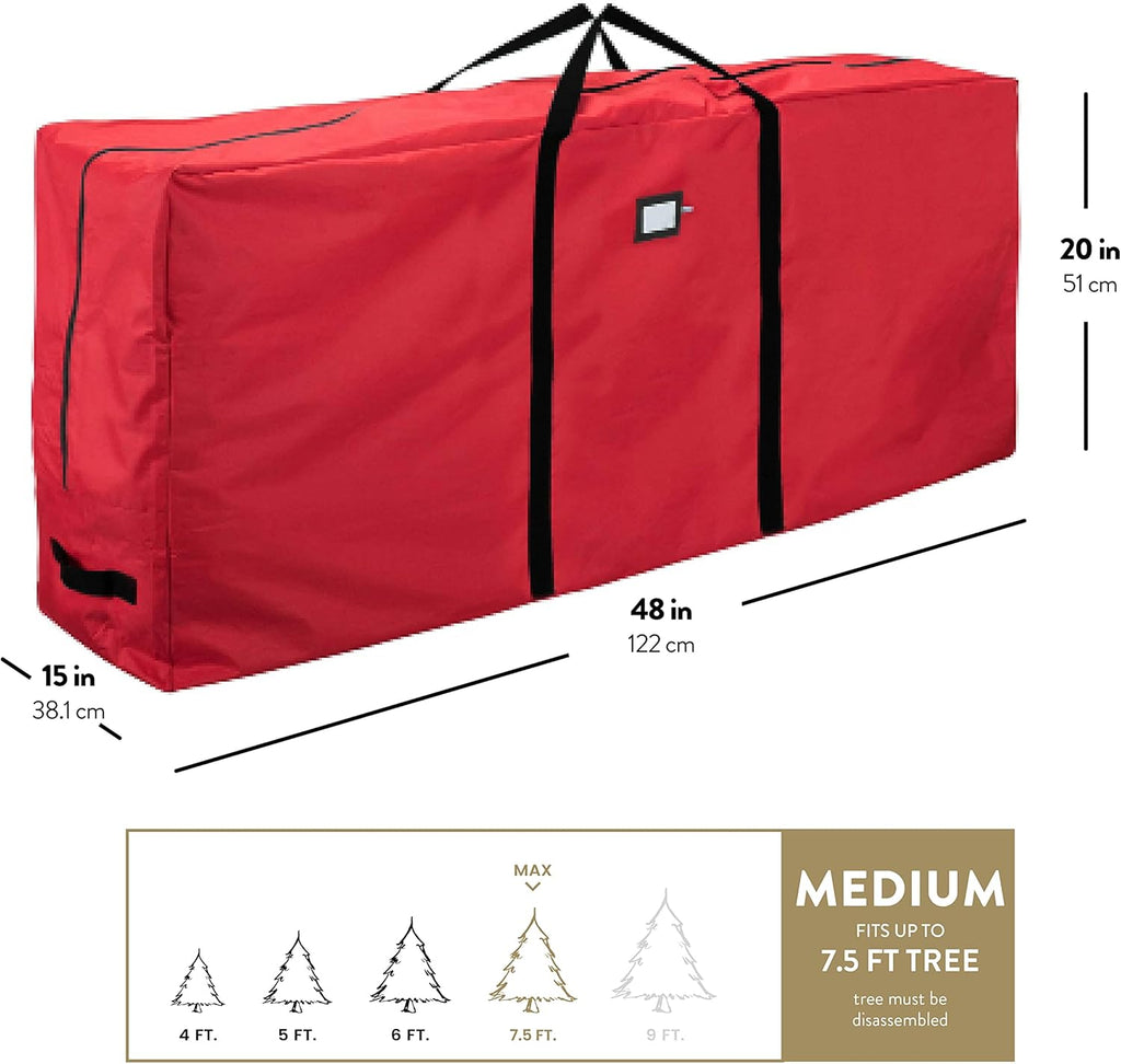 ZOBER Christmas Tree Storage Bag - 600D Oxford Fabric - Waterproof & Tear-Proof - Fits 7.5 Ft Trees - Red