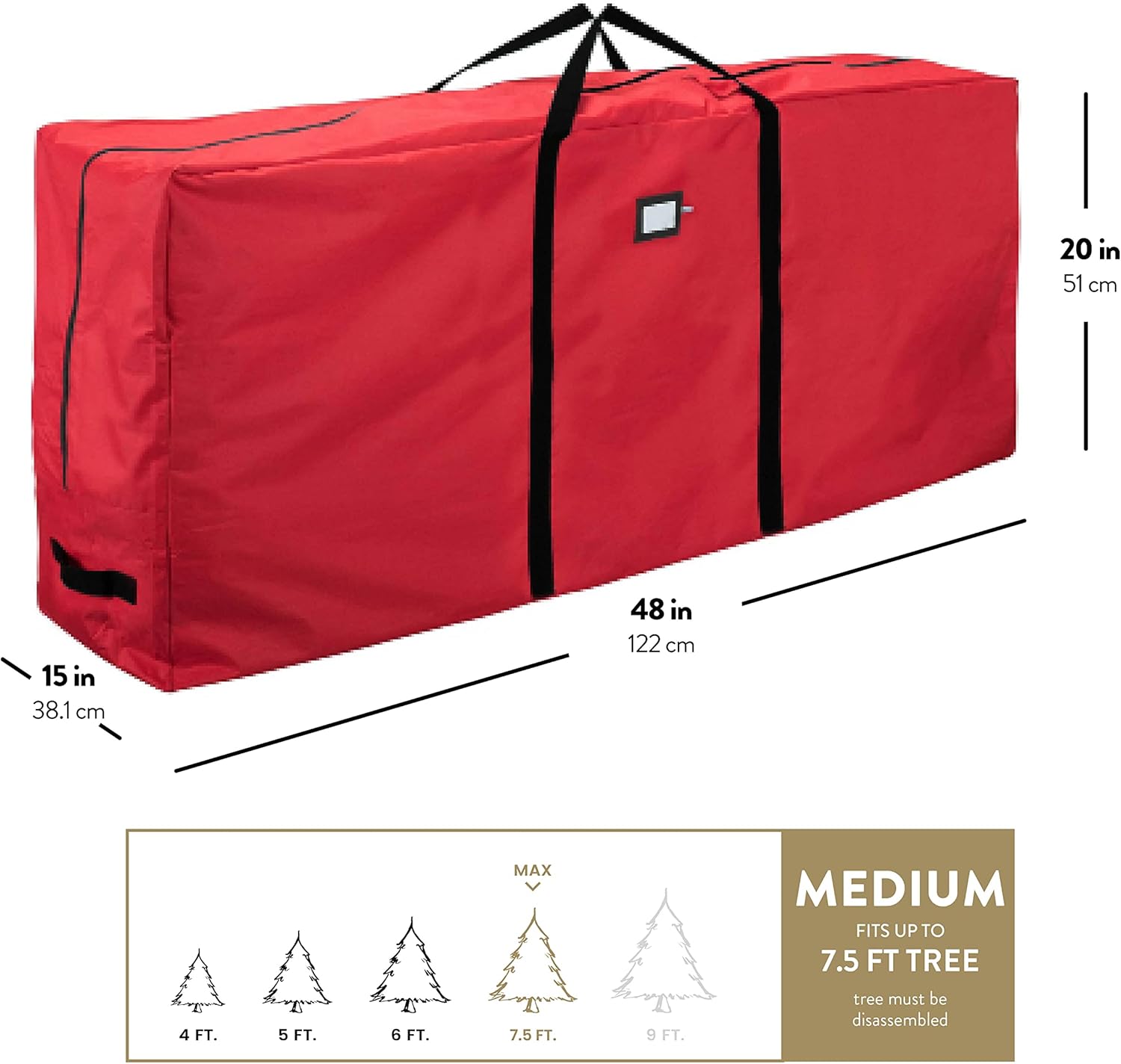 ZOBER Christmas Tree Storage Bag - 600D Oxford Fabric - Waterproof & Tear-Proof - Fits 7.5 Ft Trees - Red