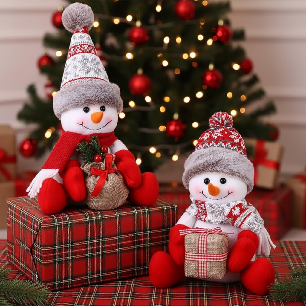 Skiennix Christmas Snowman Decorations - 2 Pack Indoor Ornaments for Holiday Home Decor | Gift-Ready Dolls