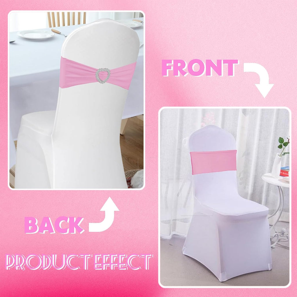Skiennix Spandex Stretch Chair Sashes - 100PCS Universal Elastic Covers with Buckle Slider | Pink