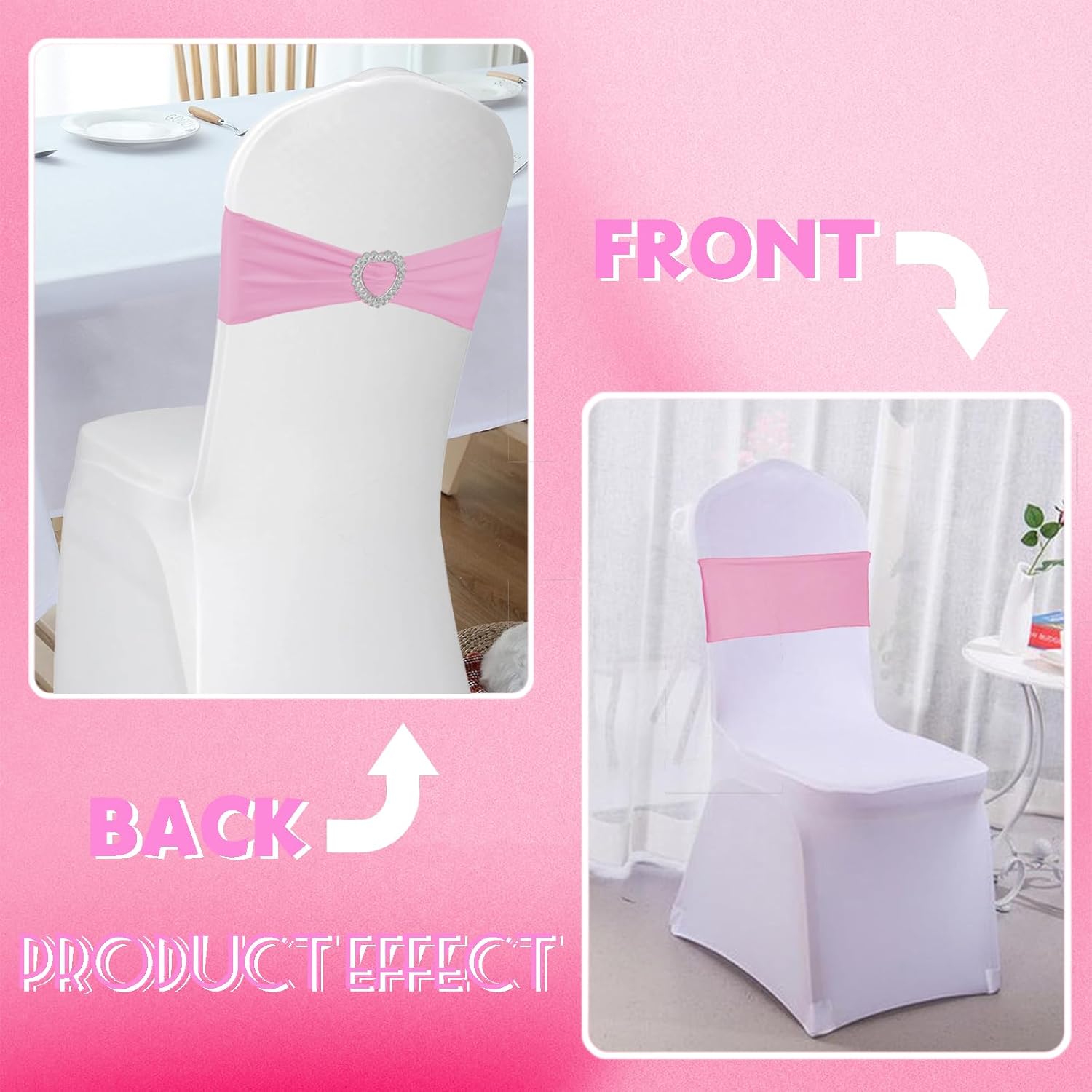 Skiennix Spandex Stretch Chair Sashes - 100PCS Universal Elastic Covers with Buckle Slider | Pink