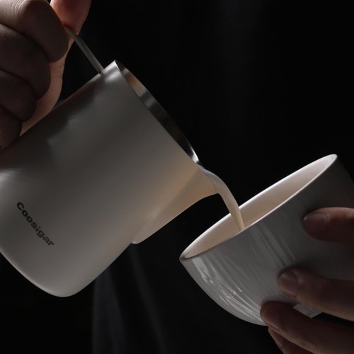 Coosigar Milk Frothing Pitcher 450ml/15oz,304 Stainless steel Espresso Steaming Pitcher,milk frother cup,Milk Jug Cup,Latte Art(cream white)