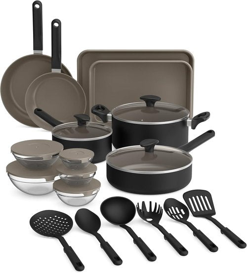 Bella 21-Piece Kitchen Set - EverGood™ Ceramic Nonstick Coating, Dishwasher Safe, Black