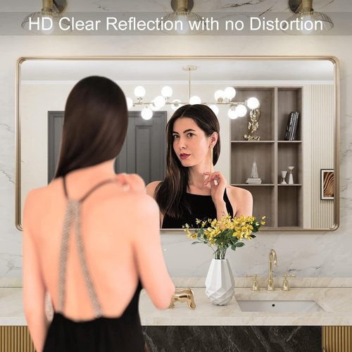 LOAAO Gold Bathroom Mirror - 55”X30” Rounded Rectangle Design | Anti-Rust Tempered Glass, Wall-Mounted
