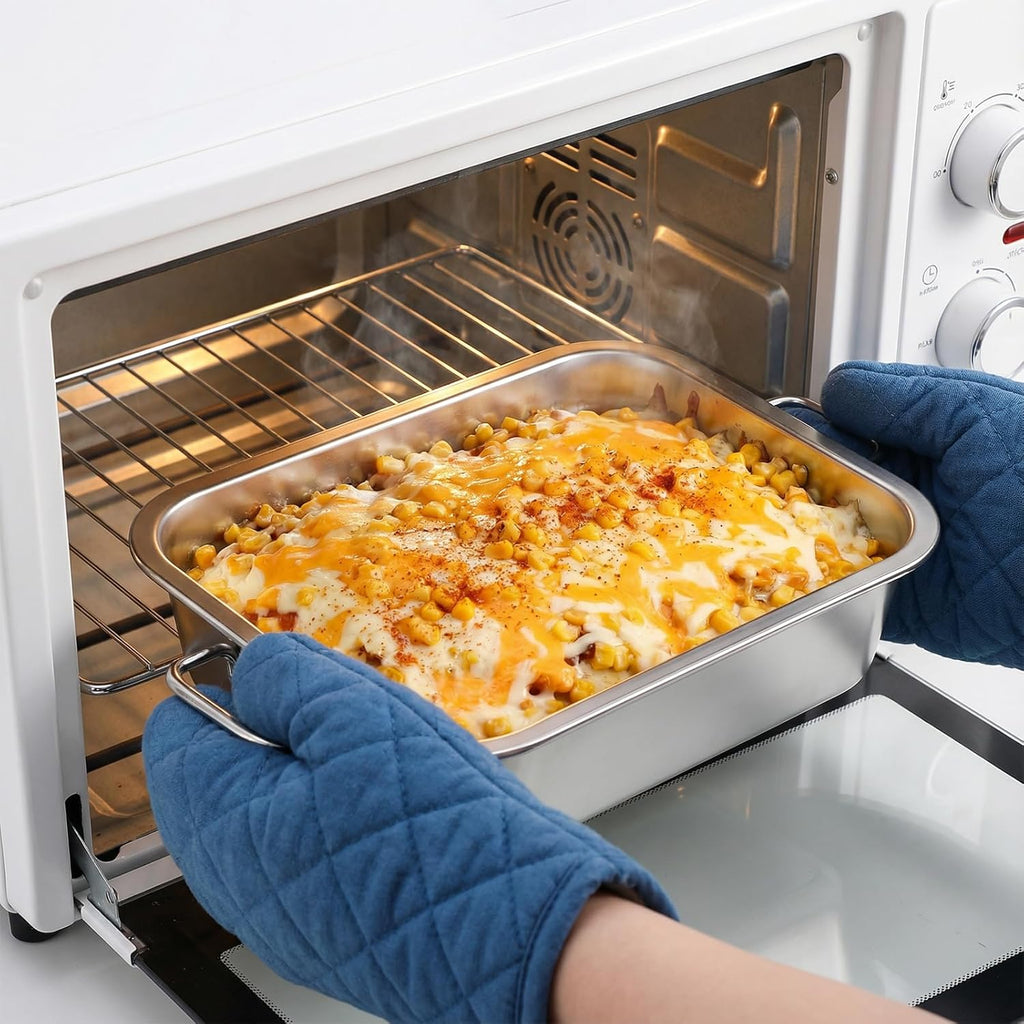 Skiennix 4-Inch Extra Deep Lasagna Pan - Nonstick Stainless Steel Baking Dish with Lid & Handles | 14x10.6 Inch Silver