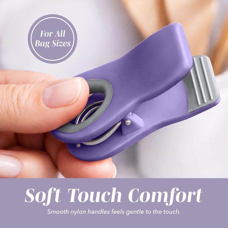 COOK WITH COLOR Magnet Bag Clips - Airtight Food Clips for Bread, Snack, and More (Lavender, Pack of 5)