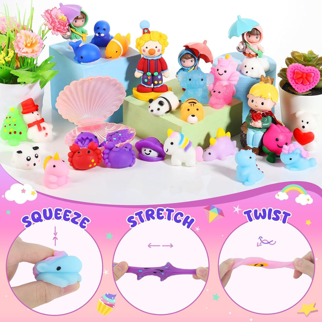 Zefy 80 Pcs Mochi Squishy Toys - Fun Fidget Toys for Kids | Perfect Valentine Party Favors & Classroom Prizes