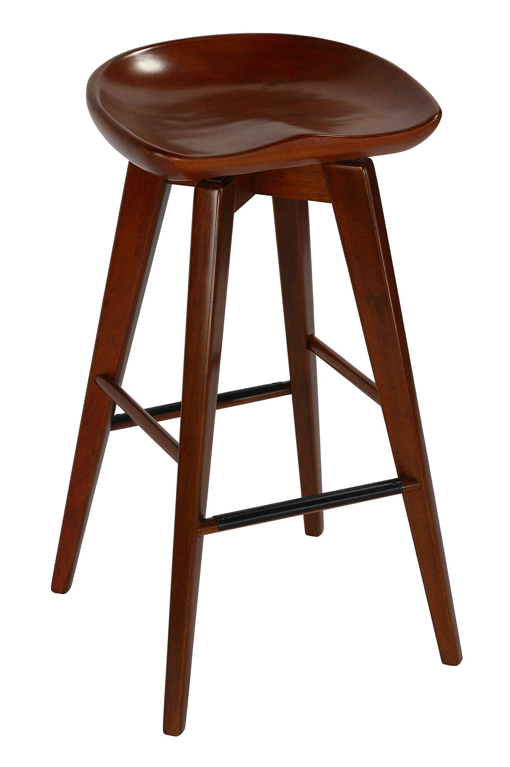 Cortesi Home Tiwi Backless Swivel Barstool in Solid Wood, 29" Walnut