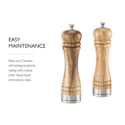 Cole & Mason 7" Camden Traditional Acacia Gift Set - Kitchen Mills with Adjustable Grinding - Flavor-Enhancing Grinder Set - Salt & Pepper Mills for Smooth Grind Experience