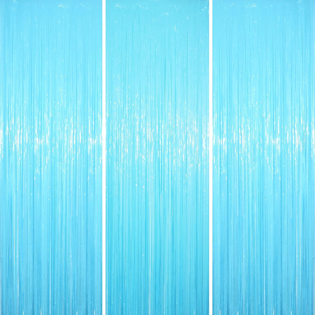 Voircoloria Pastel Blue Foil Fringe Backdrop Curtains - 3 Pack Tinsel Streamers for Parties & Events