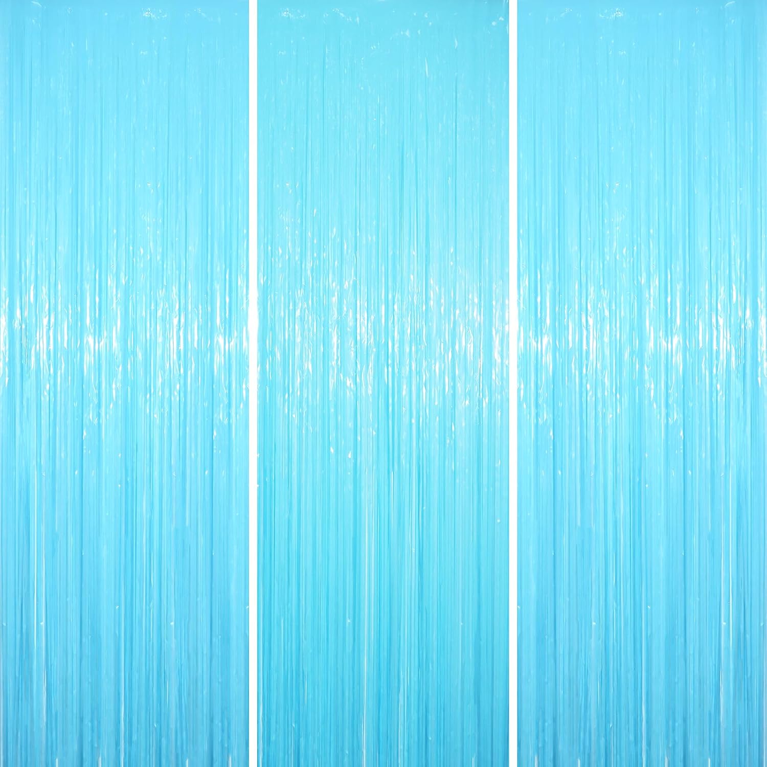 Voircoloria Pastel Blue Foil Fringe Backdrop Curtains - 3 Pack Tinsel Streamers for Parties & Events