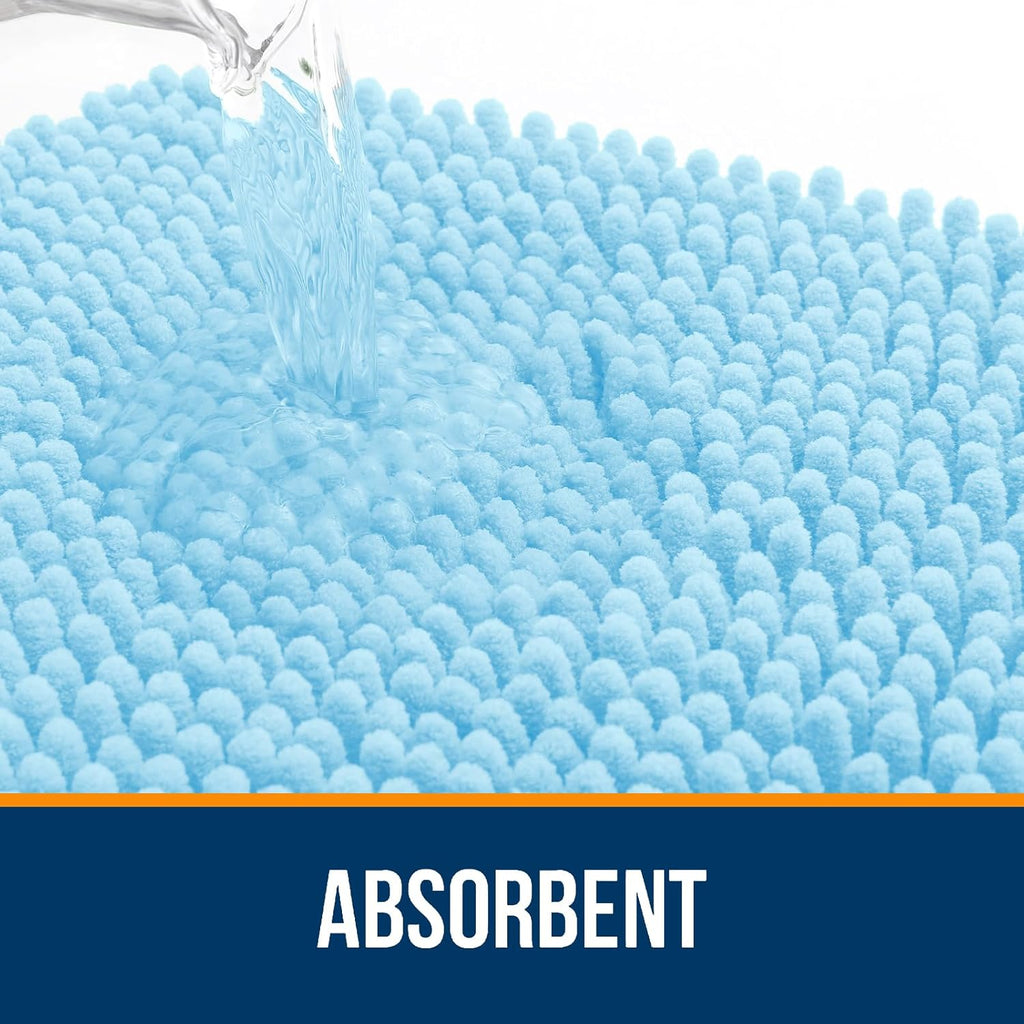 OLANLY Bathroom Runner Rugs - Soft Absorbent Chenille with Rubber Backing | Quick Dry, 47x20, Sky Blue