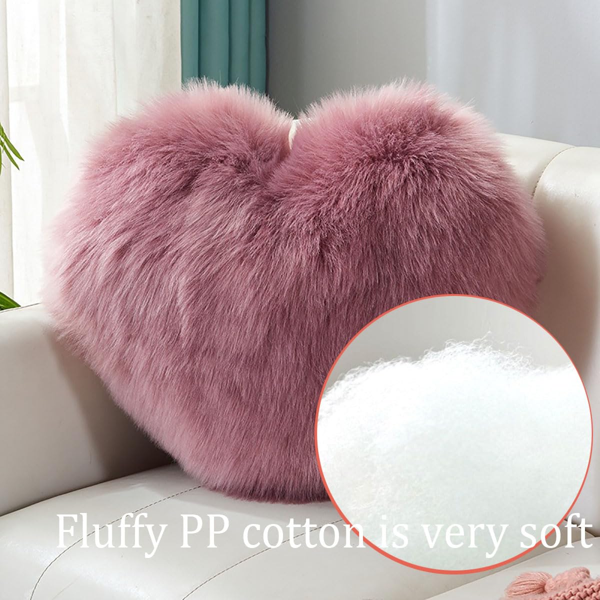 Stone mice Fluffy heart-shaped pillow, sofa bed decoration, pillow decoration, room pillow (Pink, 11.81inch X 15.74inch)