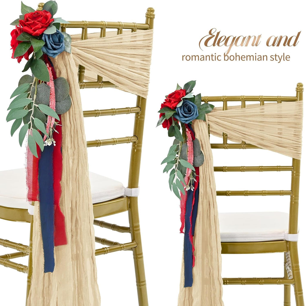 Skiennix 50 PCS Cheesecloth Chair Sashes - Elegant Wedding Aisle Decorations in Beige