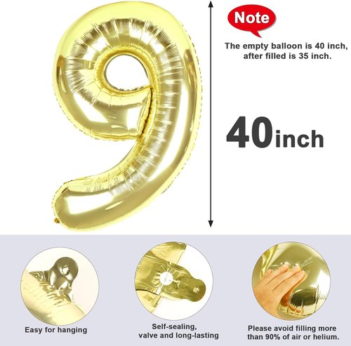 Light Gold Number 9 Balloon by [Brand Name] - 40 Inch Birthday & Event Decoration for Parties