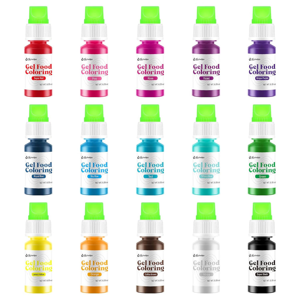 Skiennix Gel Food Coloring - 15 Vibrant Neon Colors for Icing & Baking | 0.35 oz Each