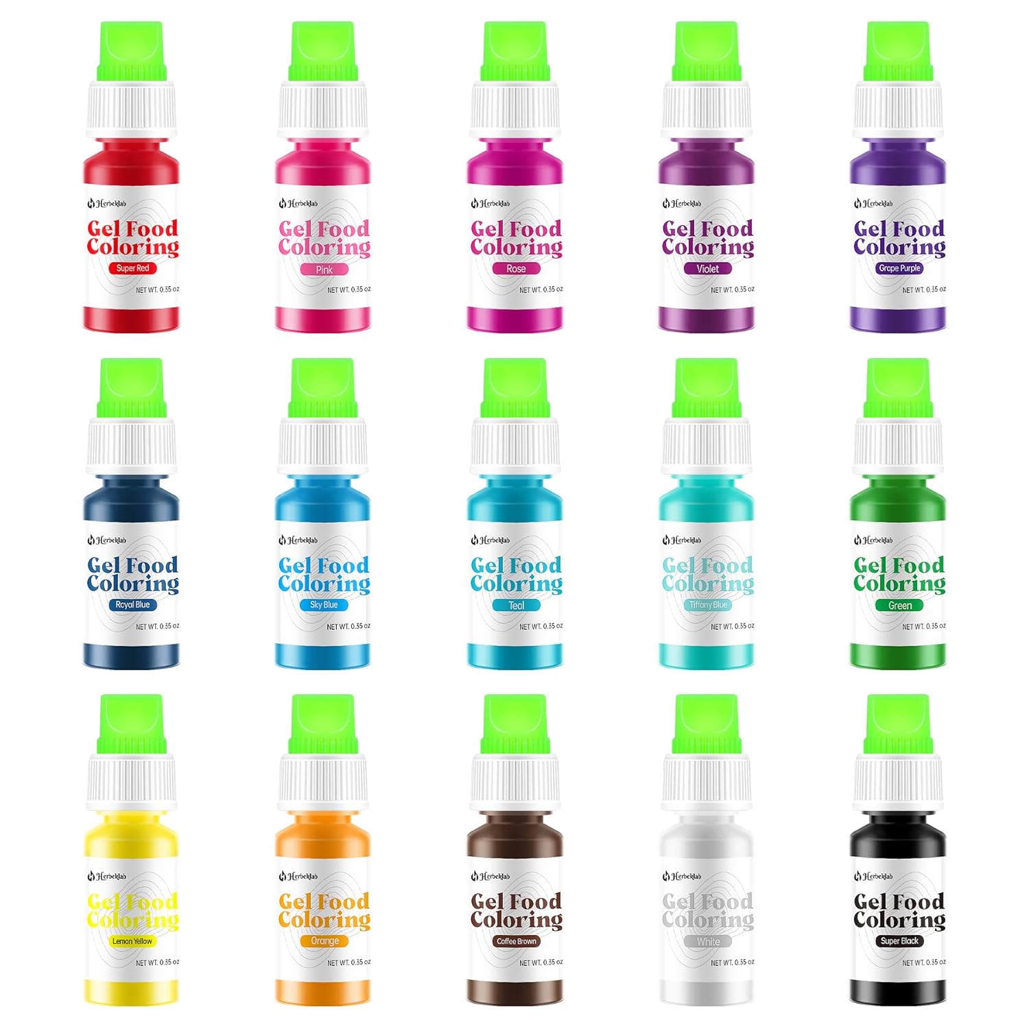 Skiennix Gel Food Coloring - 15 Vibrant Neon Colors for Icing & Baking | 0.35 oz Each