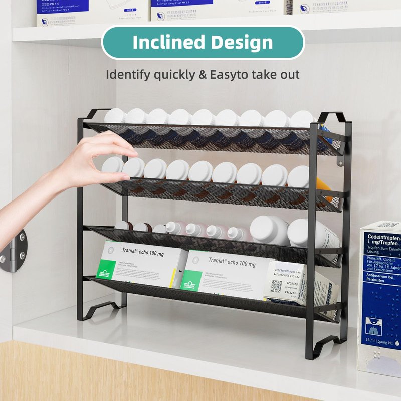 Simple Trending 2 Pack 4 Tier Spice Rack Organizer,Stackable Kitchen Counter Shelves,for Cabinet,Countertop,Pantry, Door or Wall Mount, Metal Mesh,Jars not Included, Black