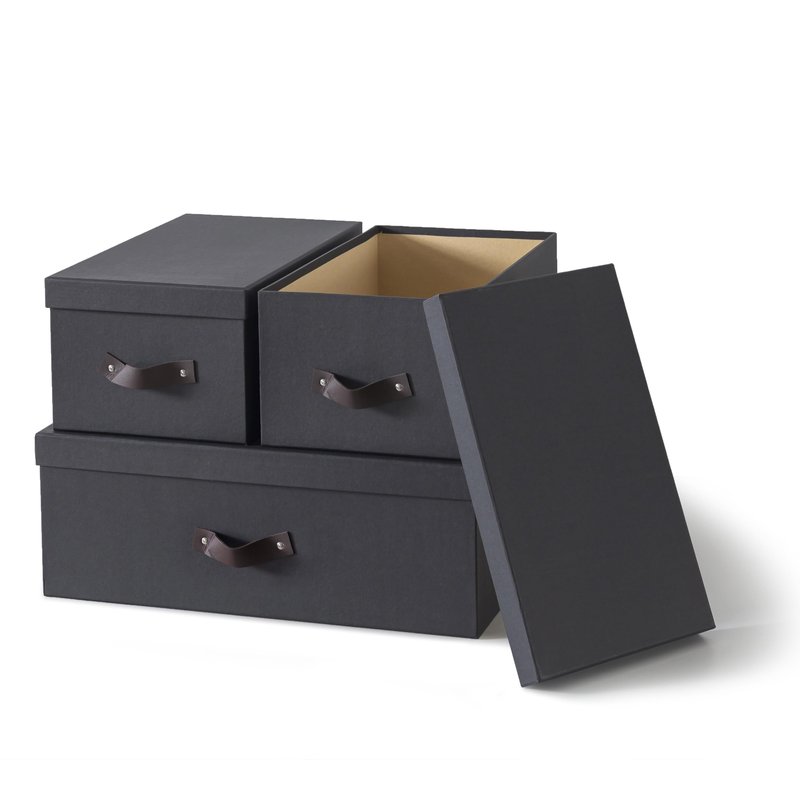 Soul & Lane Decorative Storage Boxes with Lids - Set of 3 (One Large and Two Medium), Sturdy Cardboard Organizers for Photos, Versatile Boxes with Handles for Office & Home, Dark Gray