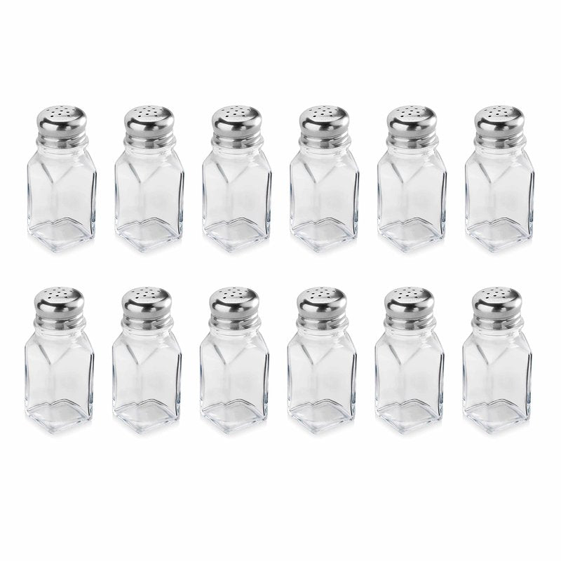 New Star Foodservice 22100 Glass Salt and Pepper Shaker with Stainless Steel Mushroom Top, Square, 2-Ounce, Set of 12