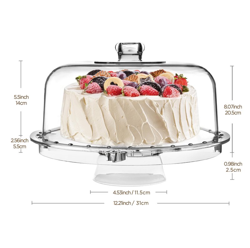 HBlife Cake Stand with Acrylic Dome Cover (12.2"), Multifunctional Serving Cookie Platter Punch Bowl and Cake Plate for Dessert Table Display for Parties (6 Uses)