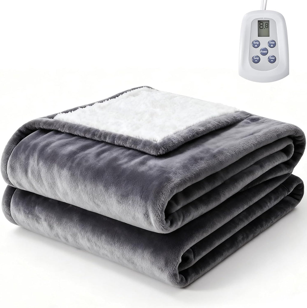 Sweetcrispy Heated Blanket - Full Size 77''x84'' | 10 Heat Levels, Auto-Off, Washable Flannel & Sherpa