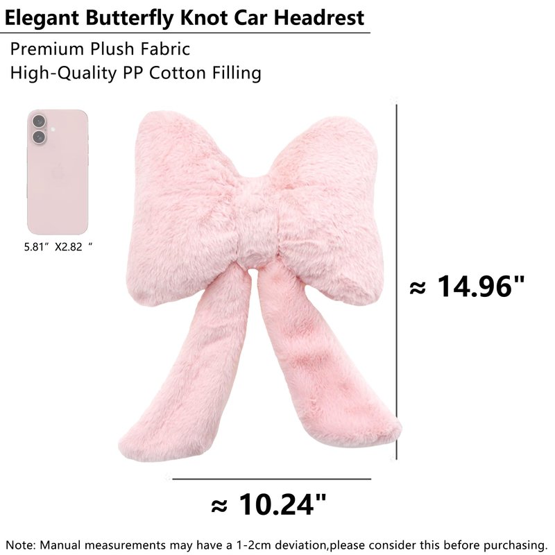 UINSUE Car Neck Pillow 2PCS Plush Bowknot Car Headrest Pillow – Comfortable Neck Support for Driving Soft Touch Fabric Car Pillow Cute Interior Decor (Pink)