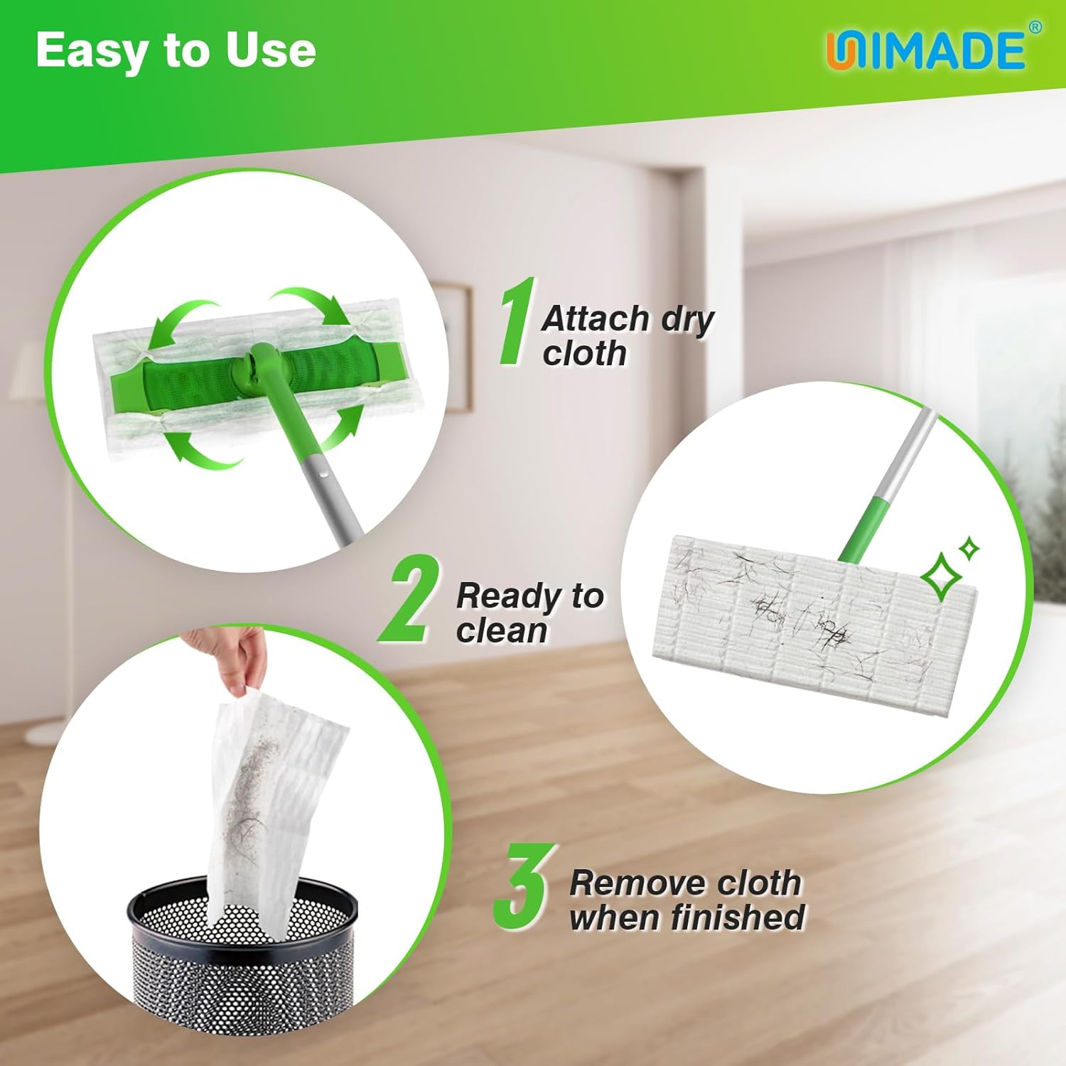 UNIMADE Dry Sweeping Cloths - 52 Count Mop Refill Compatible with Swiffer | Disposable Dusting Cloths for Hardwood Floors