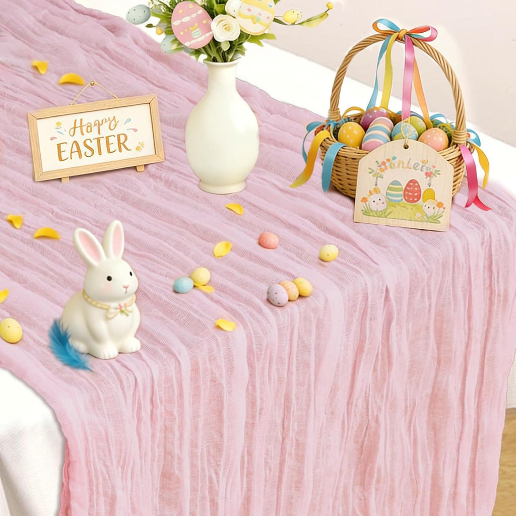 Regine Switzerland Pink Table Runner - 10 Ft Rustic Gauze for Weddings & Parties | Boho Style for Easter & Mother's Day
