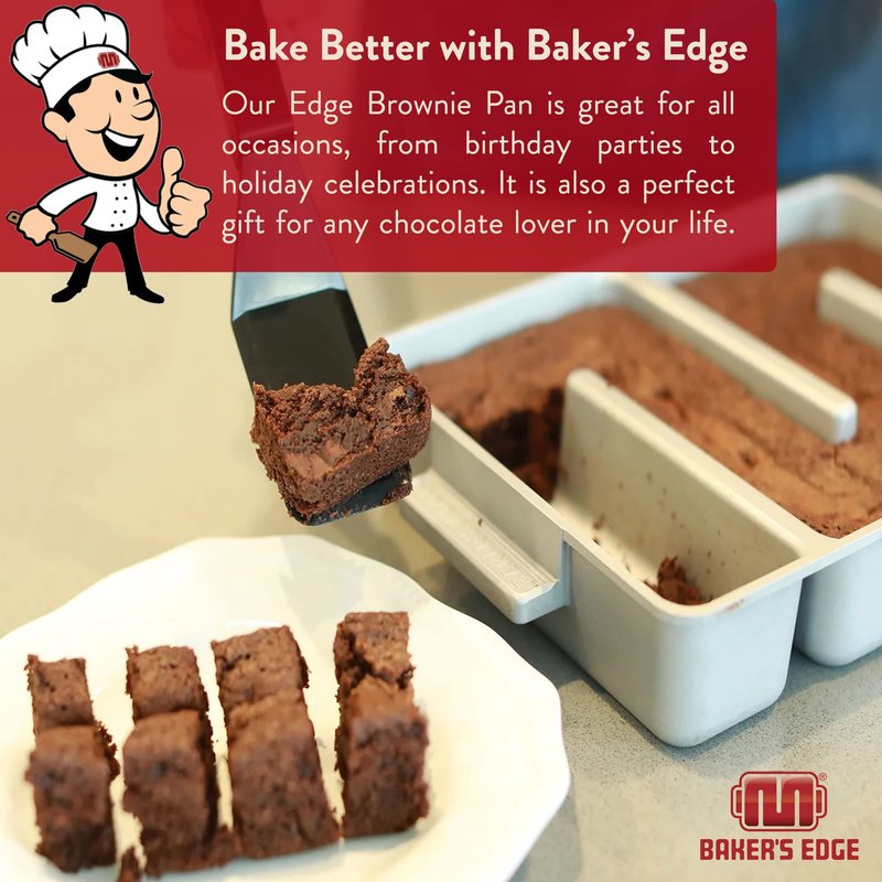 Baker's Edge Brownie Pan, The Original All Edges Brownie Pan for Baking | Premium Double Nonstick Coating, Heavy Gauge Cast Aluminum, Rectangular 9x12” Size Baking Pan - US Patented Design