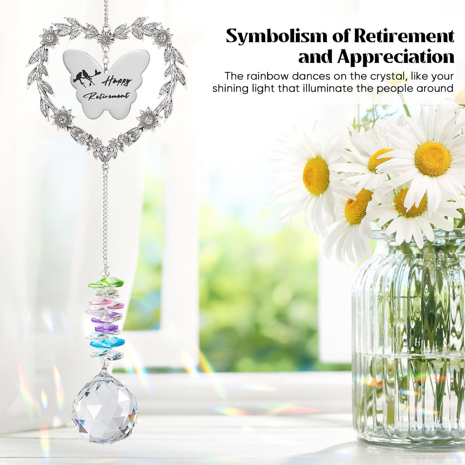 Retirement Gift Sun Catcher - Heart-Shaped Rainbow Maker for Coworkers | Crystal Prism Ornament