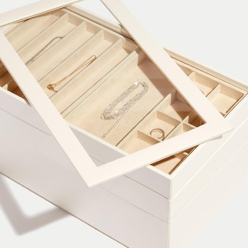 WOLF VAULT Half Tray Ring Insert, Beige - Includes 14 Ring Rolls - Stackable - Anti-Tarnish LusterLoc Lining - Prevents Jewelry Discoloration + Tarnishing