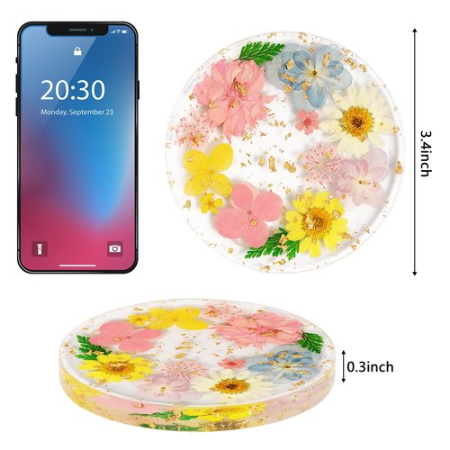 Flower Coasters, Tumwisk 4Pcs Dried Flower Drink Coasters, Women Coffee Table Dining Table Desk Aesthetic Coaster Set Natural Floral Coaster Home Decoration Housewarming Present
