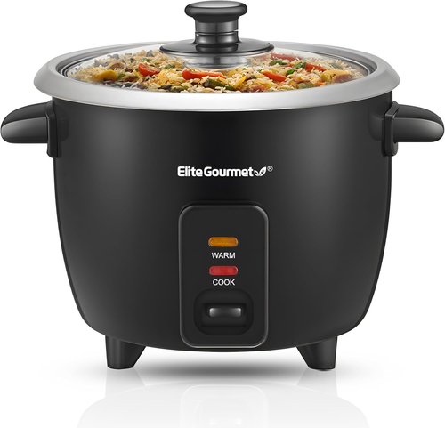 Elite Gourmet Electric Rice Cooker - Automatic Keep Warm Function, 6 Cups Cooked, Black