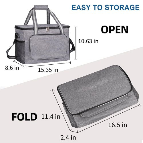 iknoe Large Cooler Bag Collapsible, 24L Insulated Bags, Leakproof Lunch Cooler Tote with Multi-Pockets for Adult Insulated Thermal Bag for Beach, Picnic, Office Work, Grey 36-Can