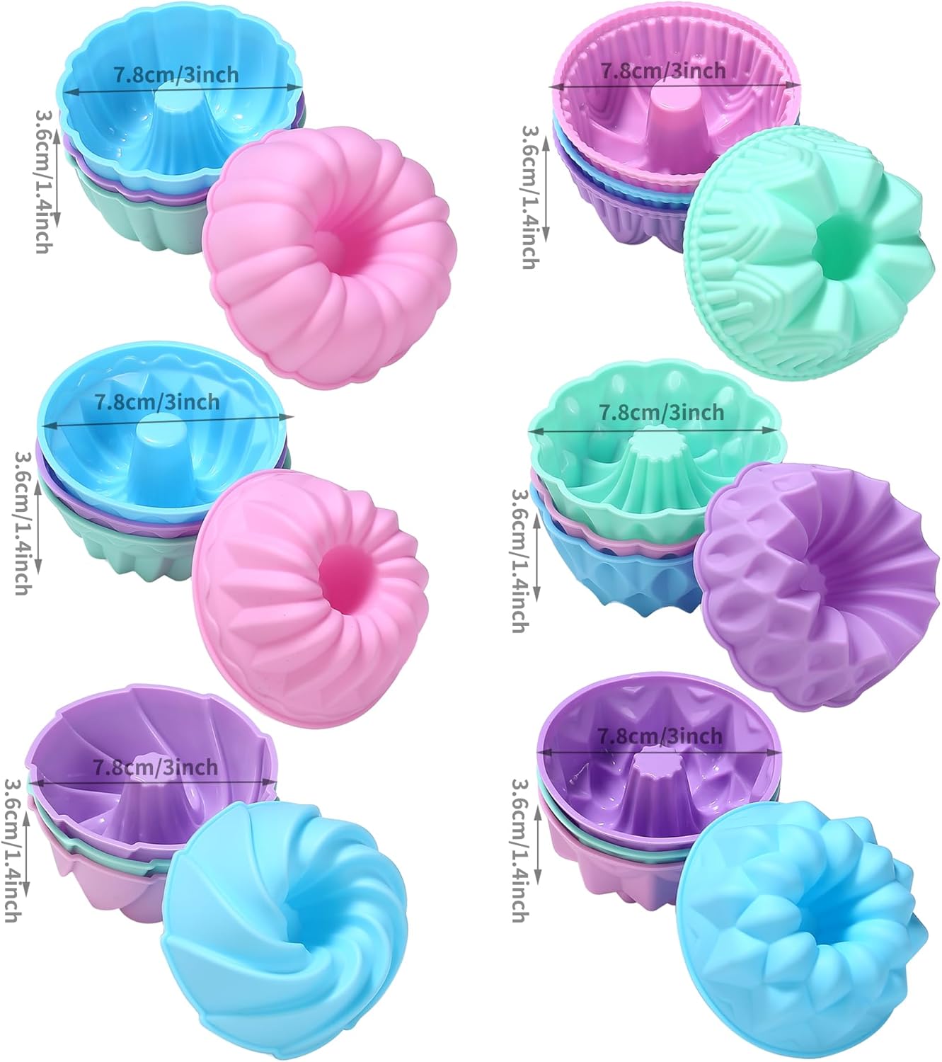 Skiennix Silicone Donut Mold - 24-Pack Nonstick Baking Cups | 3-Inch Oven & Dishwasher Safe