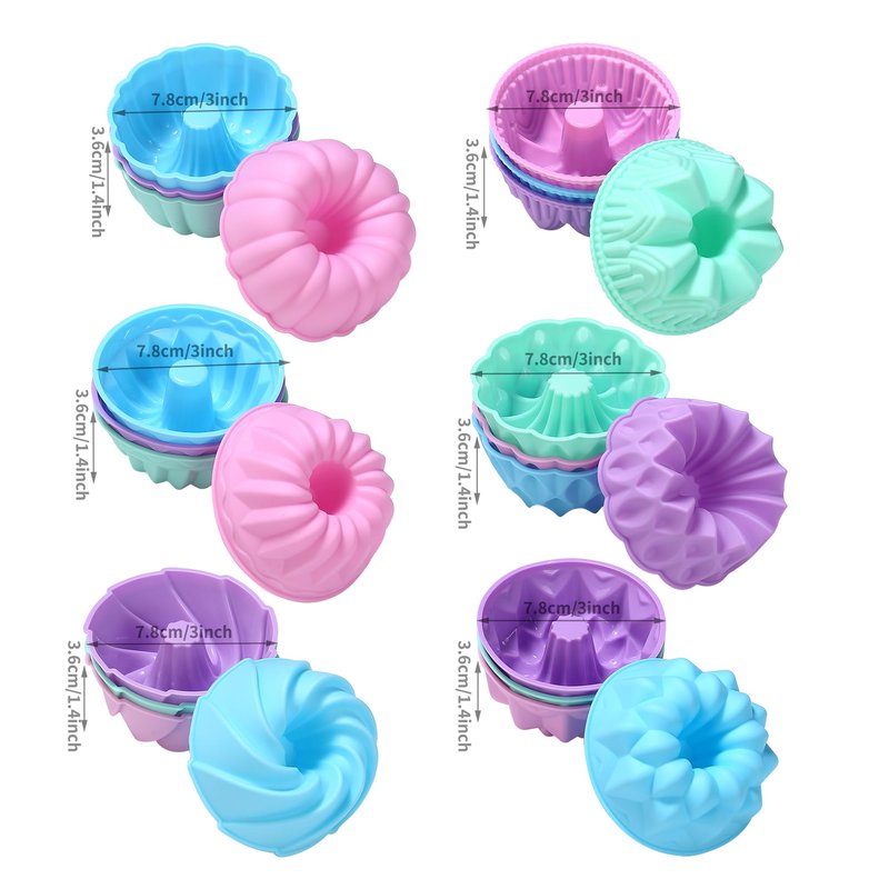 To encounter 24Pack Silicone Molds, Nonstick 3 inches Donut Mold, Silicone Baking Cups, Donut Pan, Muffin, Jello, Bagel Pan, Oven- Microwave- Dishwasher Safe