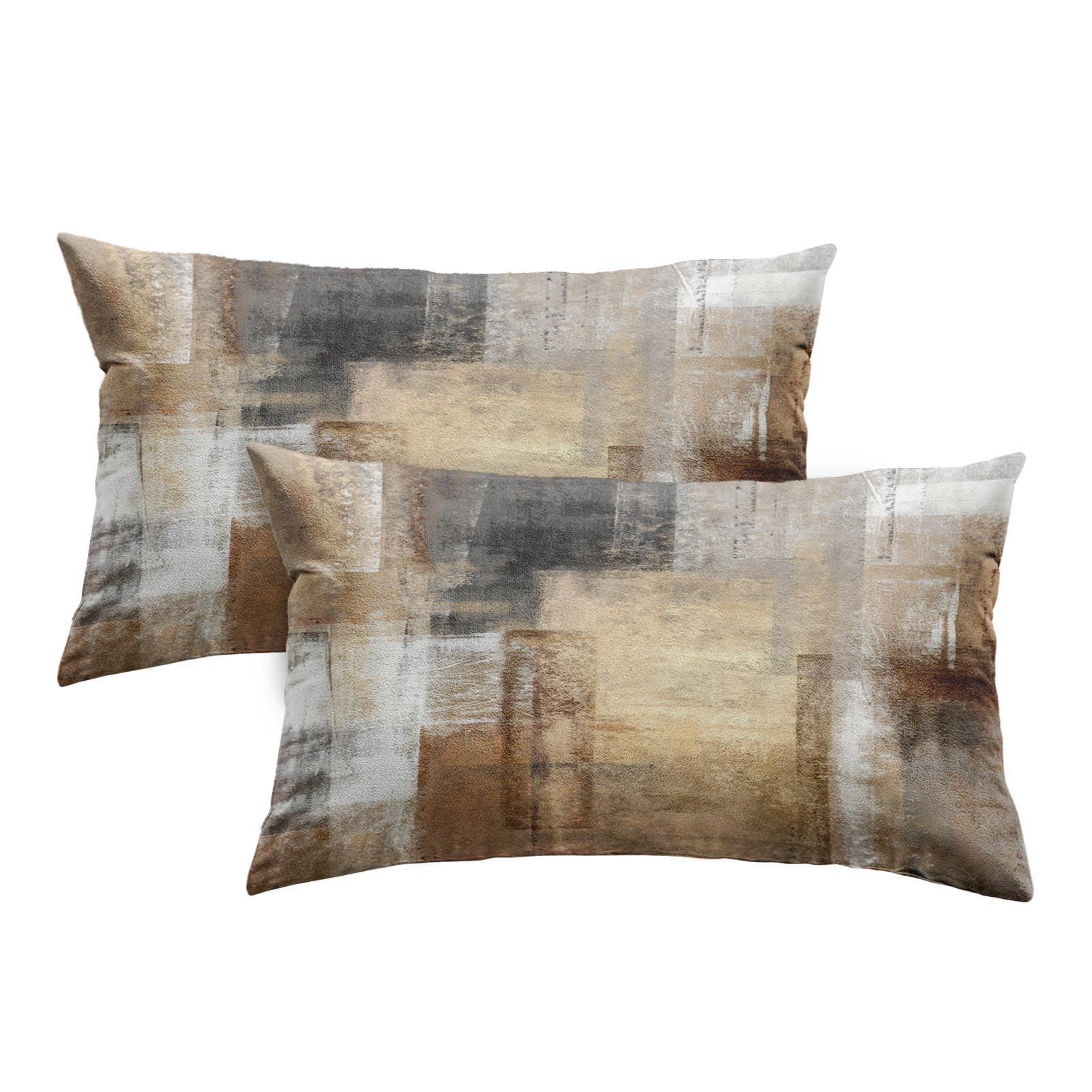 Britimes Throw Pillow Covers Modern Home Art Decor, 12 x 20 Inches Set of 2 Pillow Cases Decorative, Abstract Oil Painting Pillowcases for Bedroom, Living Room, Taupe Tan Grey Brown Beige